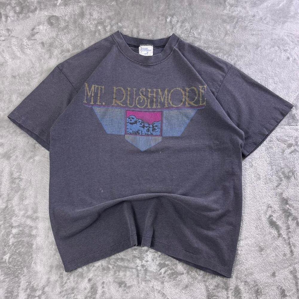 Vintage Mount Rushmore T-Shirt Women’s Large Gray Striped USA Made Graphic Tee
